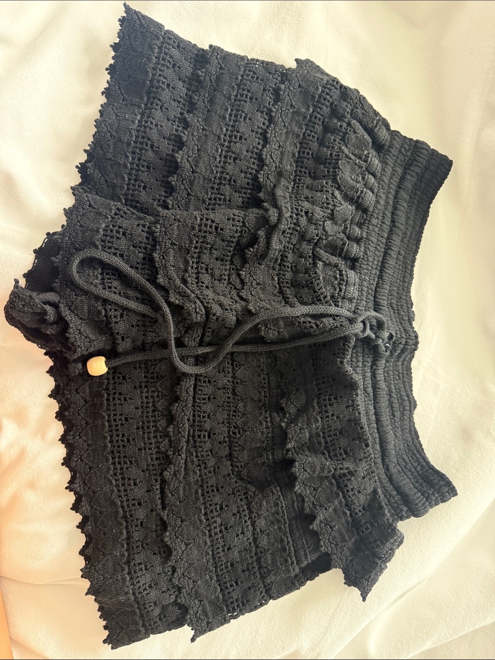 Blanco by Nature Black Crochet Ruffle Women's Shorts - Lightweight Summer Knit